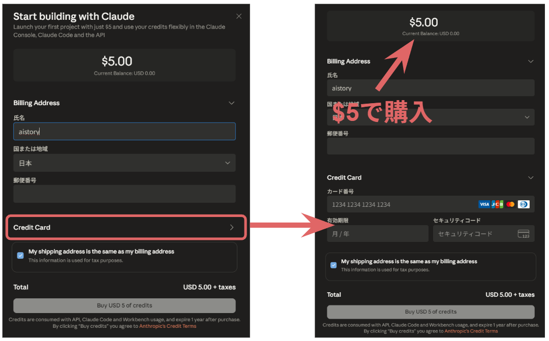 支払い情報の入力画面